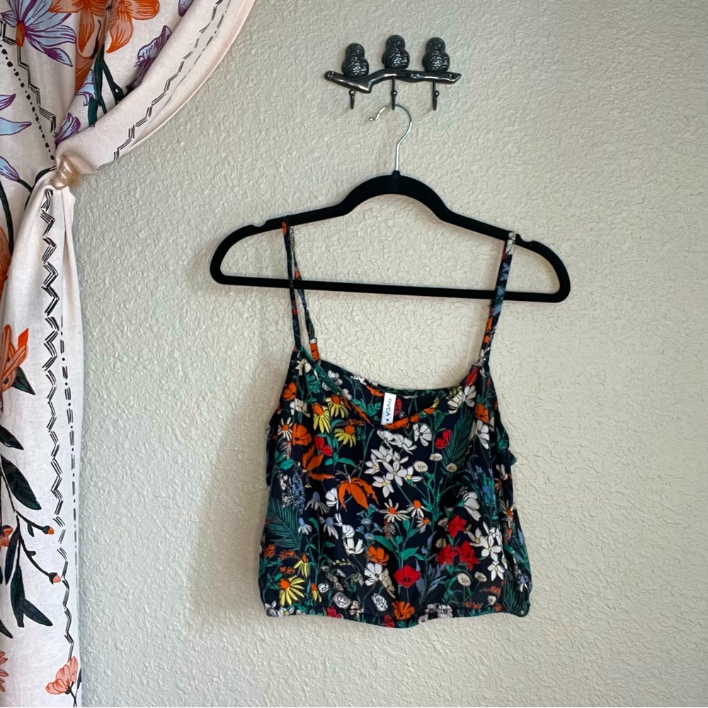 RVCA Blue and Orange Floral Crop Tank Medium